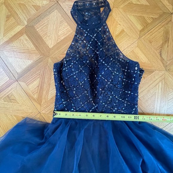 PROM / HOCO / Formal Dress • Navy • Halter / Beaded • Mini Fit & Flare • Medium - Picture 12 of 13